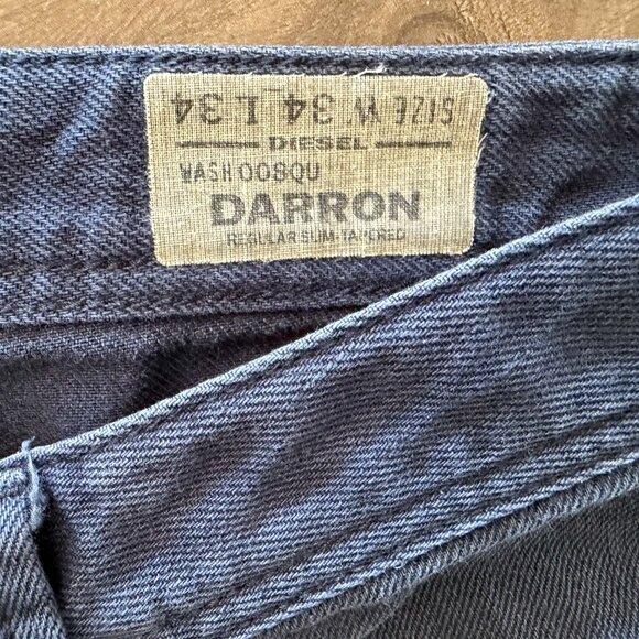 Diesel Jeans Mens 34x34 Blue Darron Regular Slim Tapered Designer Ink Dyed 100% - Picture 3 of 6